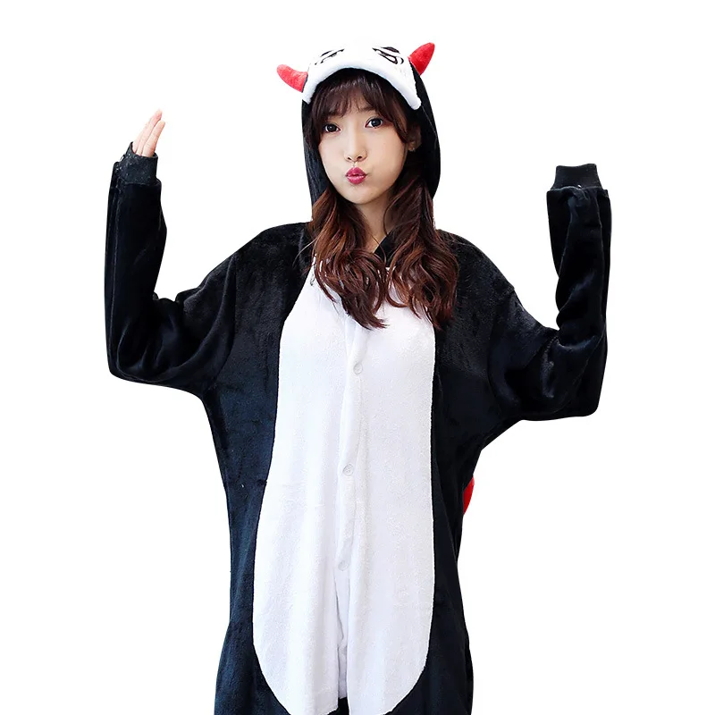 Kigurumi Demon черная Пижама Свободные Комбинезоны для взрослых в виде животных женщин