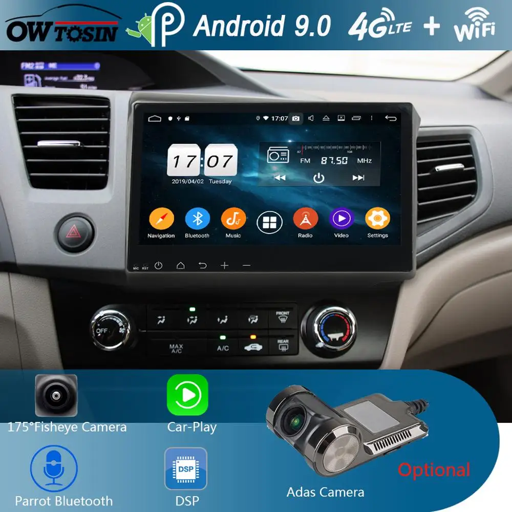 10," ips 8 Core 4G+ 64G Android 9,0 Автомобильный мультимедийный dvd-плеер gps радио для Honda Civic 2011 2012 2013 DSP CarPlay