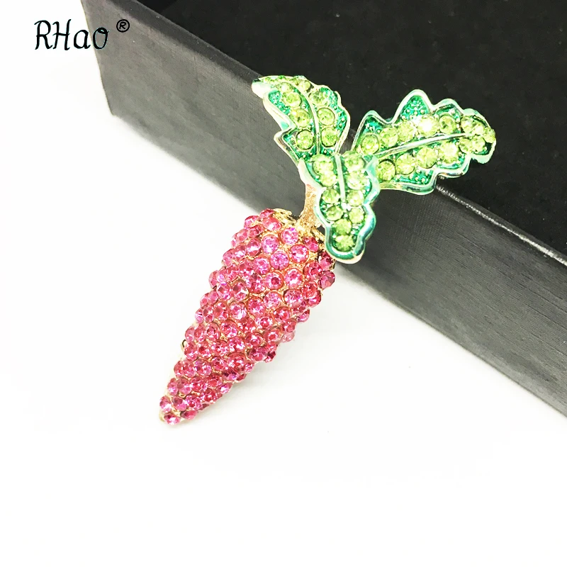 Темно-розовые хрустальные броши &quotморковь&quot Зеленая эмаль карнизы брошь в виде