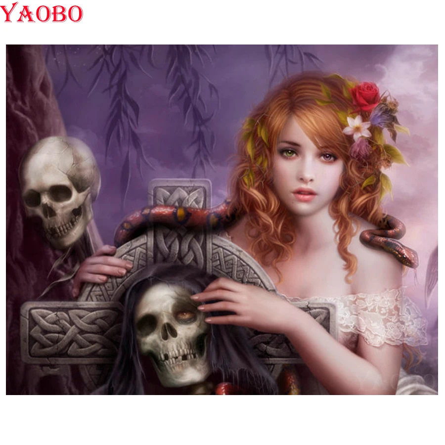 

3D Diy Diamond Painting beauty skull Cross Stitch Crystal rhinestone Diamond Embroidery full Square round Drill Halloween Decor