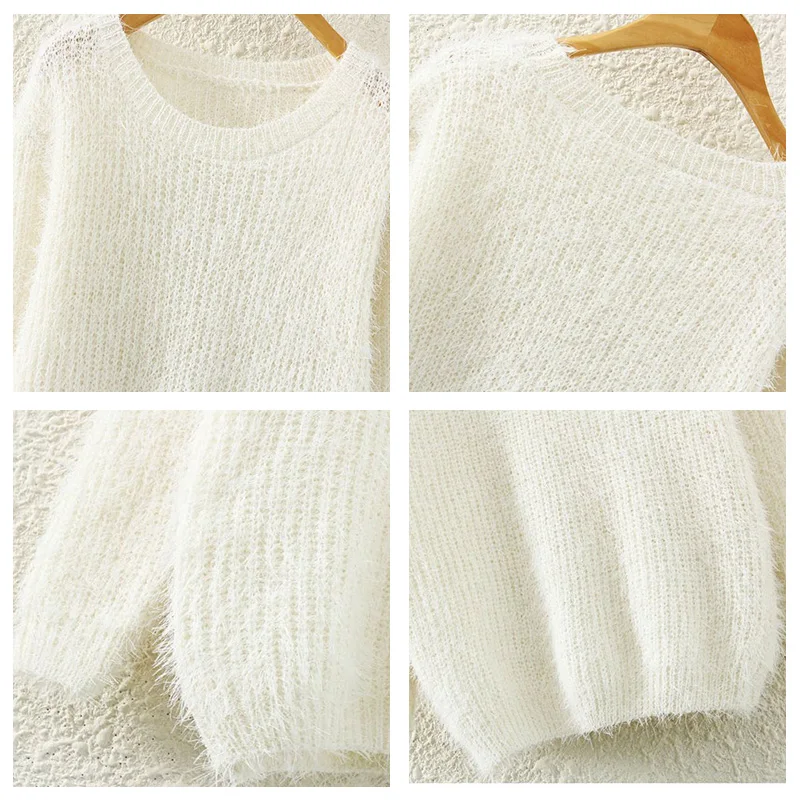 Sweater Female Winter Woman Mohair Pullover Long Sleeve Solid Knitting Casual Fashion New Year Cheap Hot Sale Top | Женская одежда