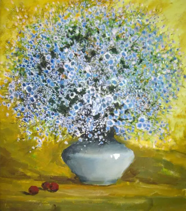 

Free shipping blue flowers in vase printed oil painting on canvas BMF140603A