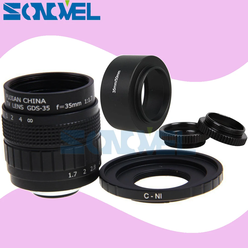 Фуцзянь 35 мм F1.7 CC TV Movie lens + C Mount Macro ring металлическая бленда для объектива Nikon 1 AW1 S2 J5