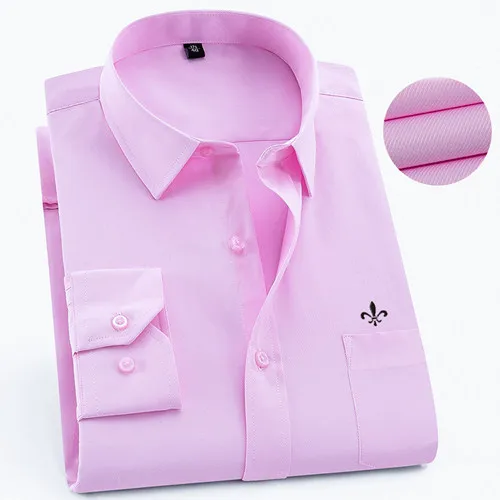 Мужская рубашка с длинным рукавом Camisa Social Masculina, классические мужские рубашки, официальная деловая рубашка с вышитым логотипом - Цвет: 1-152PINK-X