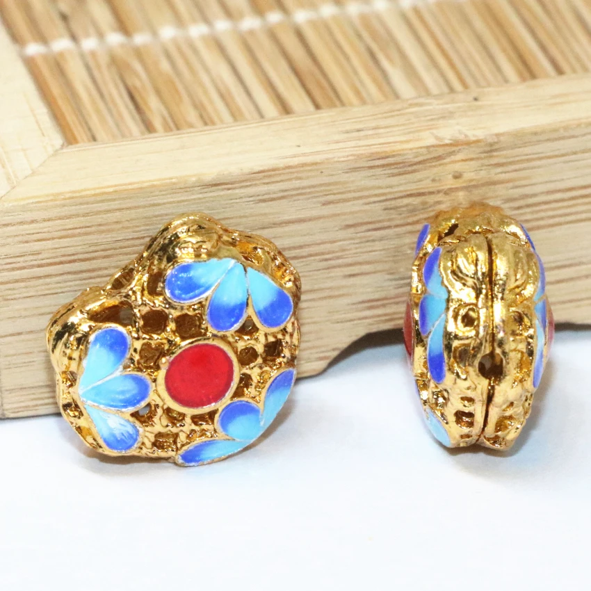 New arrival 14*17mm carved flower cloisonne hollow coin spacers beads accessories diy women &amp men jewelry finding 5pcs B2396 | Украшения