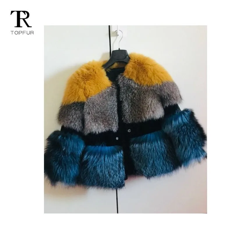 Женская Шуба с коротким рукавом Topfur цветная шуба из натурального серебра лисьим
