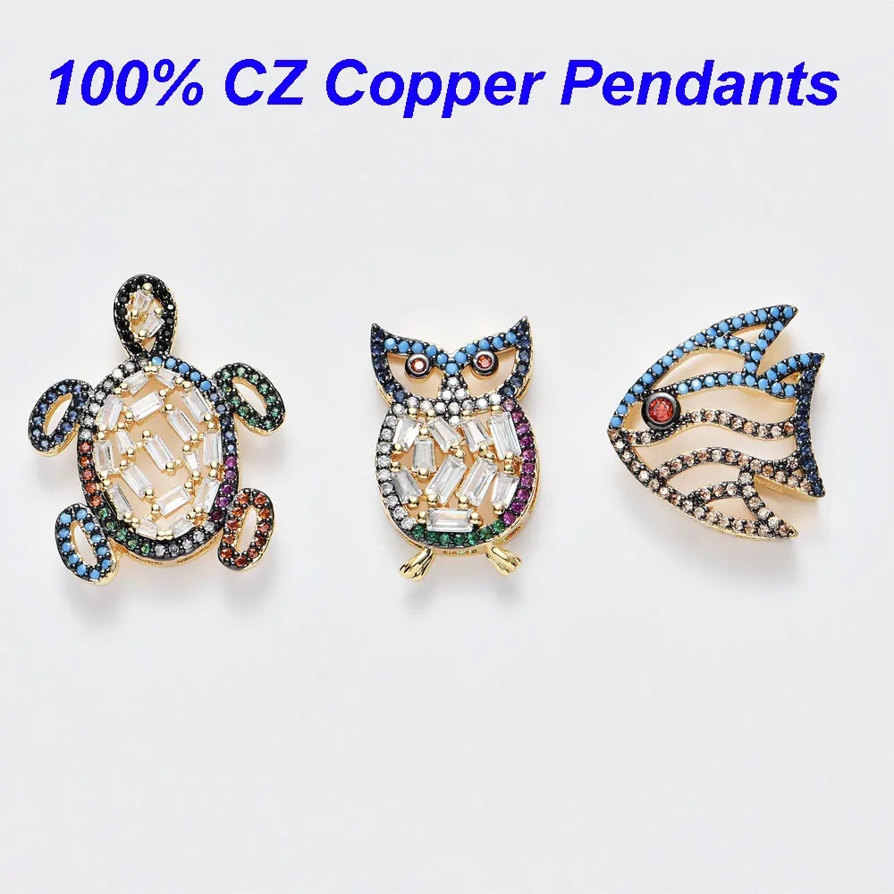 Красочная черепаха микро паве CZ подвеска рыба Ночь Сова слайдер распорка