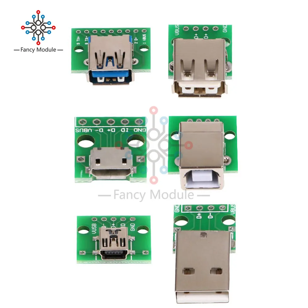 Micro USB Женский Mini A Мужской 2 0 3 Type B интерфейс до 54 мм DIP PCB адаптер коммутационная
