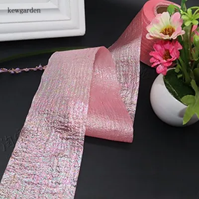 Light watermelon red Kewgarden лазерные масляные яркие снежные Seersucker ленты 6 см кружева марли вручную изготовленная лента DIY цветок бант аксессуары 25 ярдов - Цвет: Light watermelon red