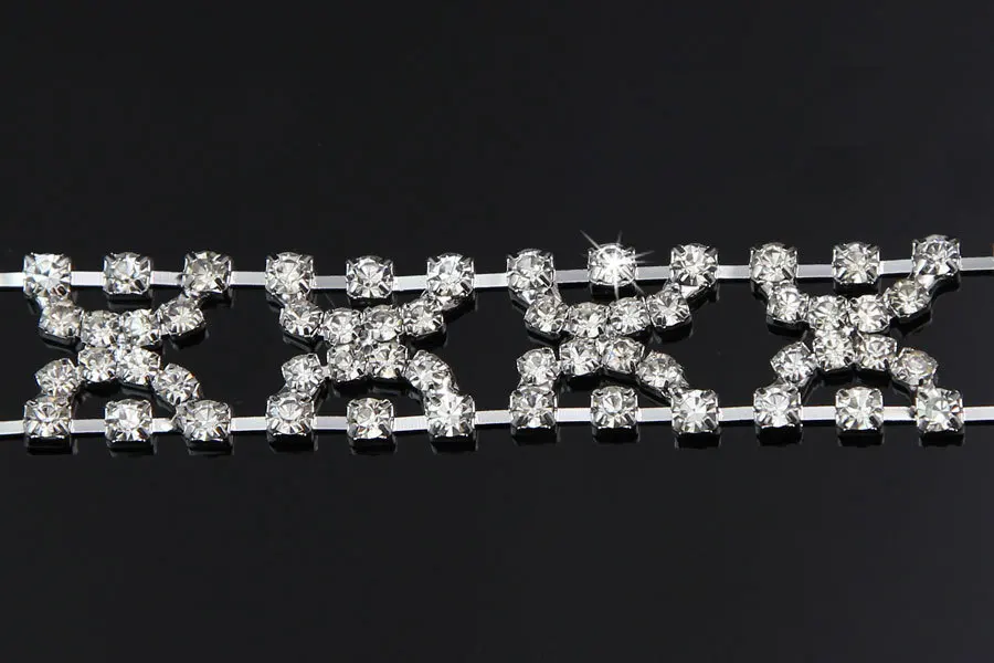 10Yards Shiny Clear Rhinestone Browband Sew On Bridal Costume Trim Silver Chain | Дом и сад