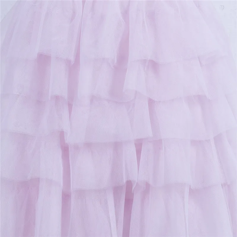 Womens Lace Multi Layered Tulle Mesh Skirt Elastic High Waist Tiered Pleated Maxi Long Skirts Fashion Lady Loose Straight Skirts