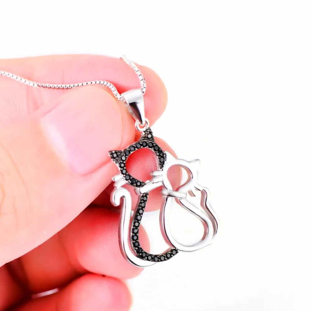 Хрустальные ожерелья с двойной кошкой из стерлингового серебра 925 пробы