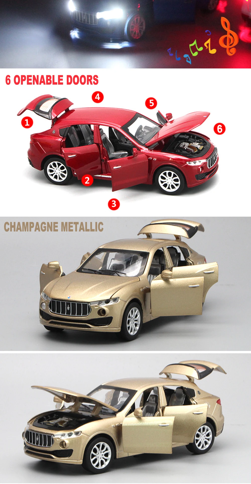 Diecast Levante макет машины 16 см металлические игрушки для мальчиков в подарок с музыкой/светом/откатной функцией