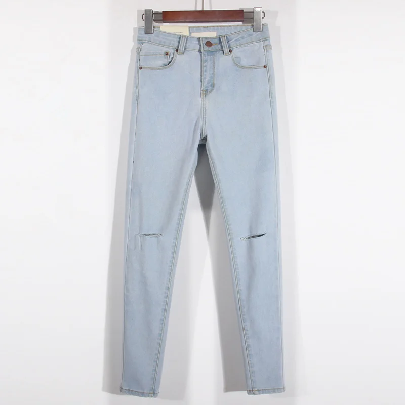 light blue style 2 Повседневные женские Стрейчевые джинсы с высокой талией, потертые узкие джинсы, женские длинные узкие брюки, женские джинсы, C5566 - Цвет: light blue style 2