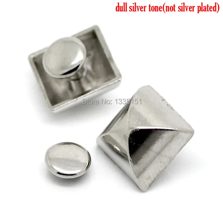 

Free shipping -30 Sets Silver Tone Square PyramidSpike Rivet Studs Spots 12mmx12mm 7mm Bag Leather Clothes J1765