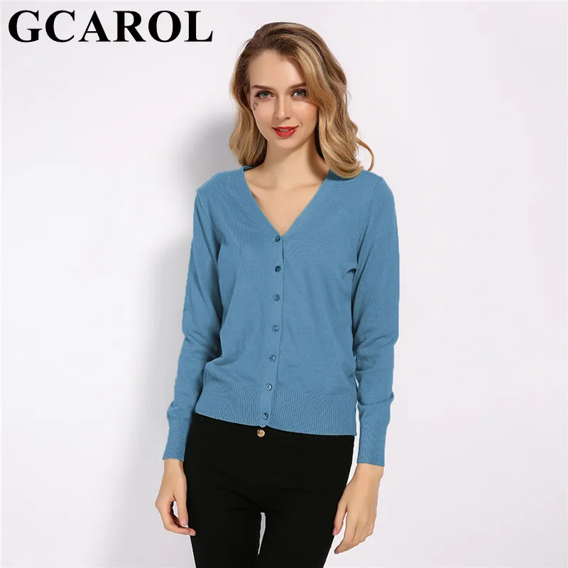 GCAROL New V Neck Women Candy 30% Wool Cardigan Fall Winter Minimalist OL Short Knit Jacket Elegant Stretch Knitwear S-2XL |