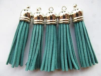 free shipping 100pcs 59mm gem green suede leather jewelry tassel for key chains cellphone charms top plated end caps cord