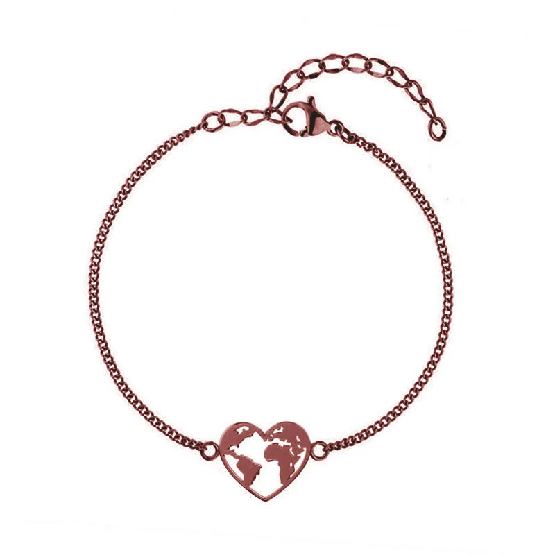 heart map Мэвис заяц новые шоколадный кофе Браслет смешанных цепочка с сердечками и круг и круглый и сердце круг карта мира браслет - Metal Color: heart map
