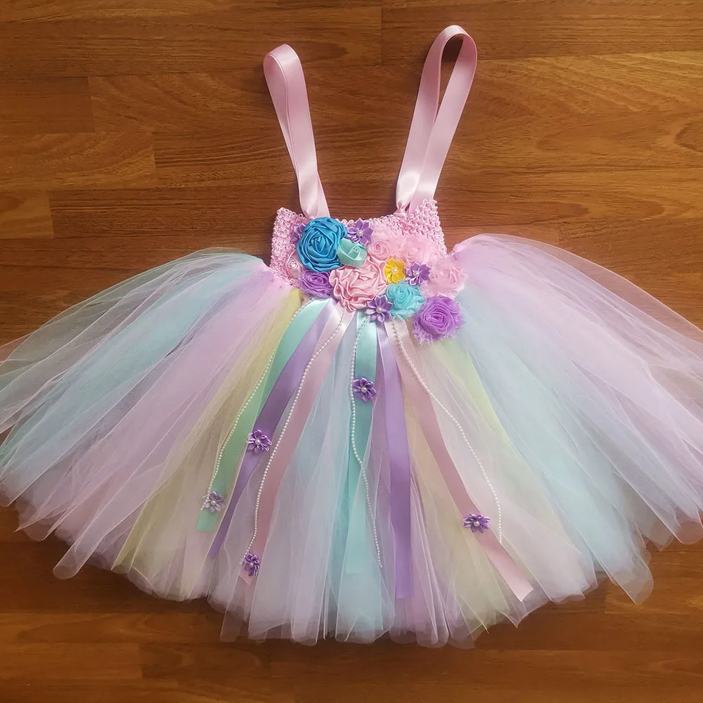 Платье-пачка для девочек Bustle с единорогом милые яркие цветы платье дня рождения