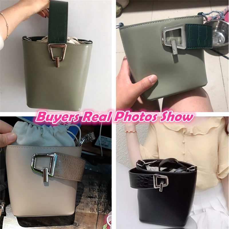 

Korean Style Small Drawstring Bucket Bags For Women Unique Design Girl Mini Handbags High Quality Smooth PU Leather Shoulder Bag