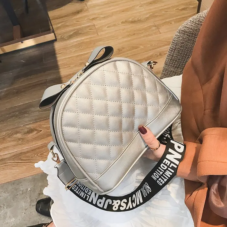 Серебристый summer hot sale diamond lattice zipper bow design crossbody bags for womenfemale PU leather fashion meaaenger handbag - Цвет: Серебристый