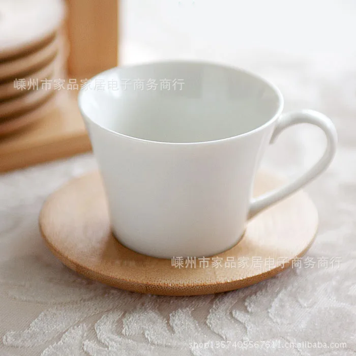 Fine white porcelain hanging espresso / coffee cup six sets of wooden bamboo dish feed |