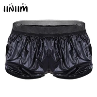 iiniim mens fashion summer party swimsuit shorts lightweight faux leather boxer shorts trunk wet look lounge sun bathing shorts
