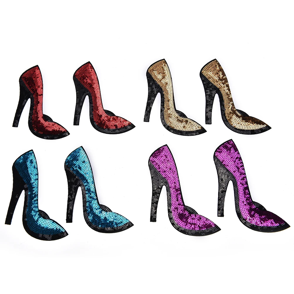 2 шт. = 1 пара обувь на высоком каблуке расшитая блестками с железными нашивками