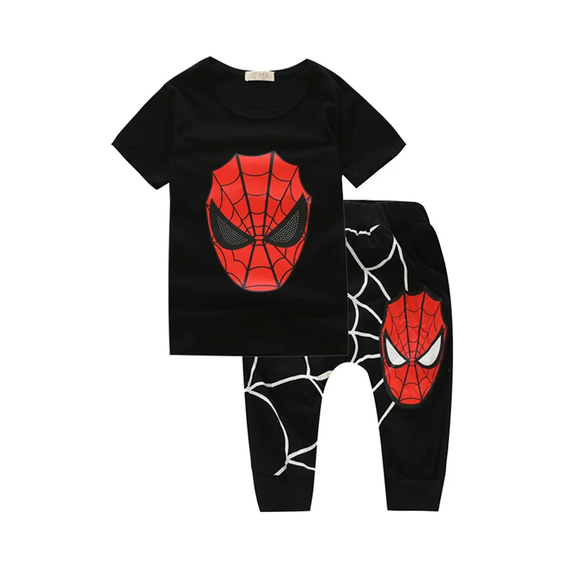 2018 новый летний спортивный костюм с человеком-пауком для мальчиков футболка +