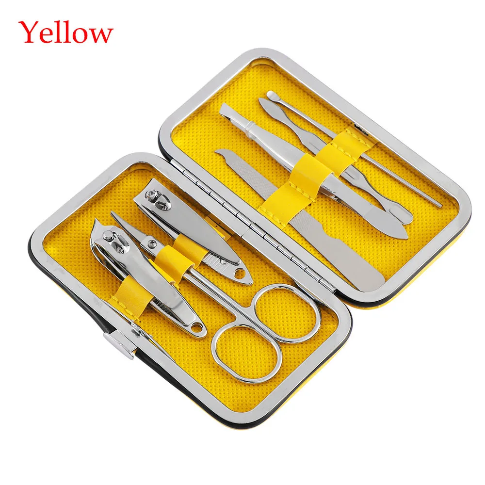 Yellow 7 шт./компл. маникюр кусачки для ногтей педикюр набор Портативный путешествия гигиенический набор Нержавеющая сталь кусачки для ногтей набор инструментов для ухода за когтями - Цвет: Yellow