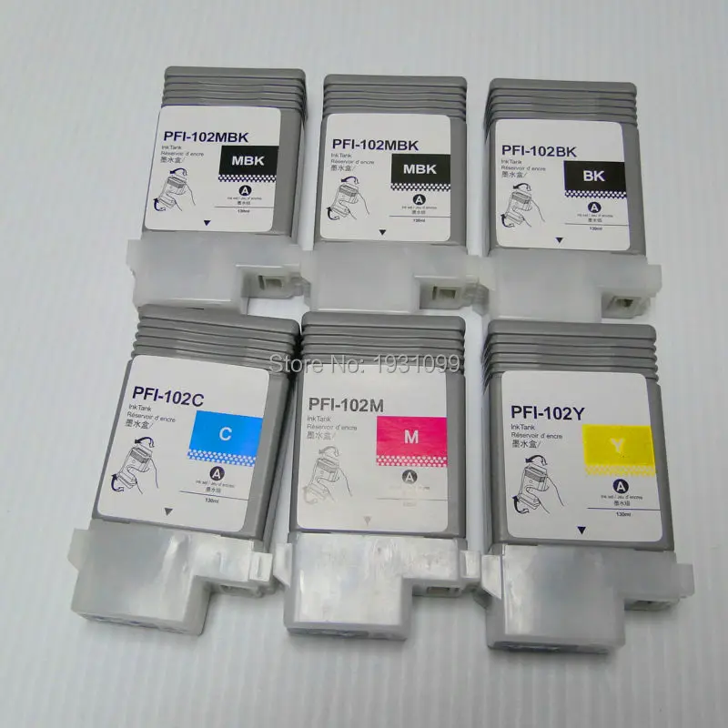

YOTAT 6pcs Empty refillable ink cartridge PFI-102 for Canon PFI102 PFI-102 for Canon IPF500 IPF510 IPF600 IPF610 IPF700 IPF710