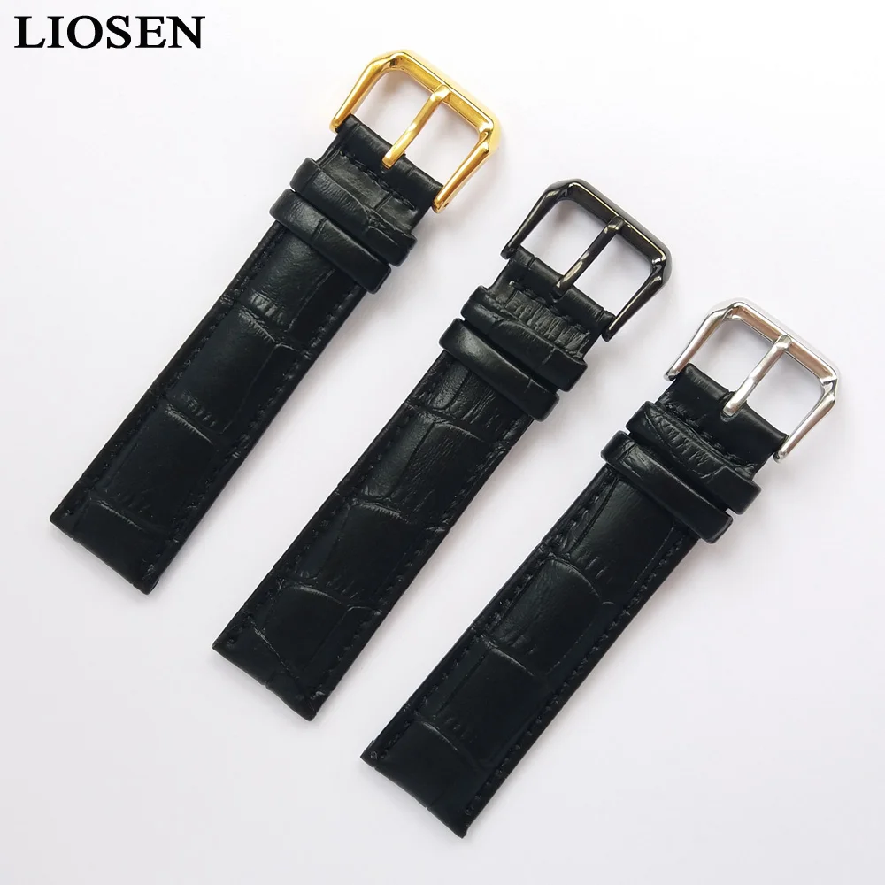 

LIOSEN Durable Genuine Leather Watchband Men and Women Stainless Steel Buckle Watch Strap 18mm 19mm 20mm 21mm 22mm 24mm