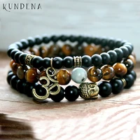 mala healing beads tiger eye matte onyx yoga bracelets bronze buddha om wrist set of 3 bracelet for man gift for him