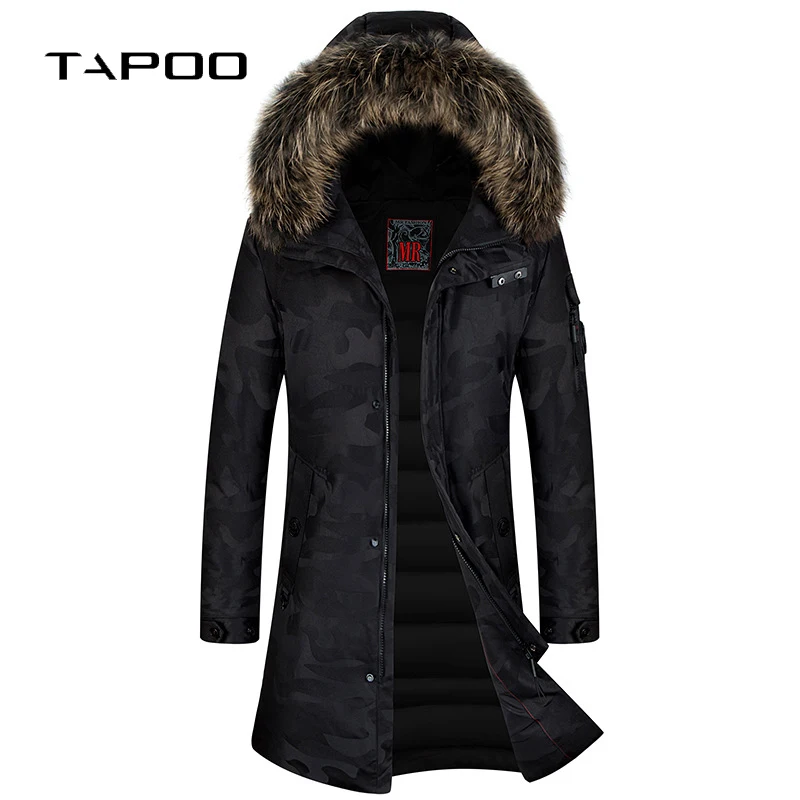 Мужская зимняя куртка на белом утином пуху 90% толстый теплый длинный пуховик