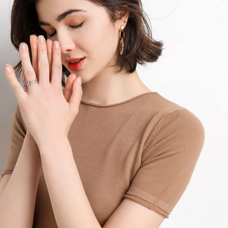 Новинка 2019 шелковая трикотажная футболка с коротким рукавом женское короткое