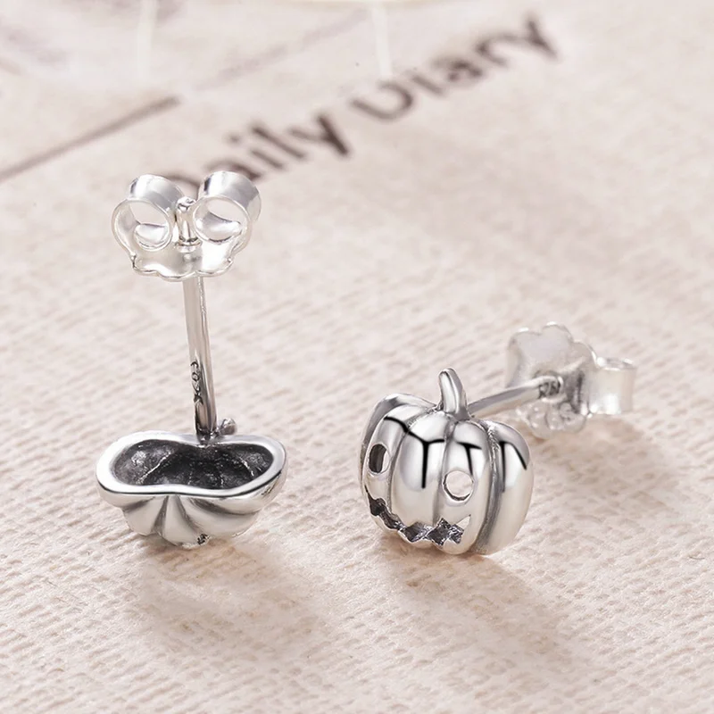 Простой Круглый Ажурный Хэллоуин Тыква стерлингового серебра Серьги гвоздики