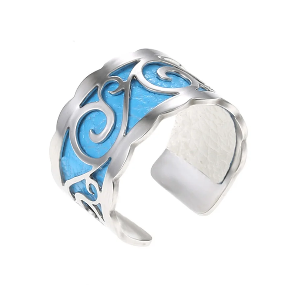 blue Legenstar Reversible Leather Rings For Women Bijoux Acier Inoxydable Argent Stainless Steel Interchangeable Bague Femme jewelry - Цвет основного камня: blue