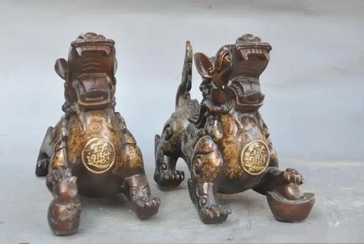 Scy s00530 9 &quotКитайский Бронзовый фэн-шуй Лаки богатство Foo Dog Единорог Kylin Pixiu зверь