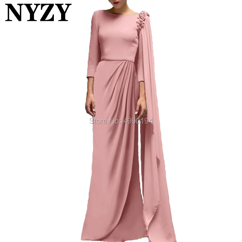 

vestidos elegantes NYZY E202B 3/4 Sleeves Pink Chiffon Arabic Evening Dress Formal Dress Robe Soiree Dubai abiye gece elbisesi