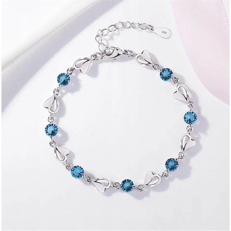 Женский серебряный браслет в форме сердца с кристаллами Diomand с элементом Swarovski ювелирные изделия для невесты Шарм кубический циркон прозрачные браслеты CZ подарок
