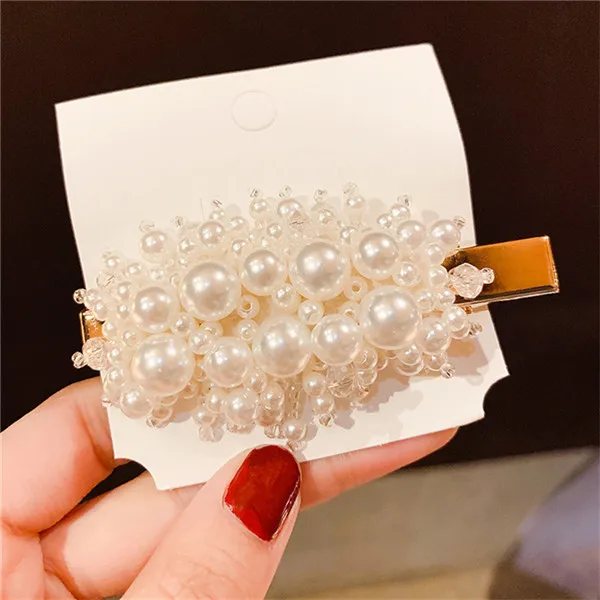 many pearl clip Жемчужная заколка для волос стразы заколка с застежкой для женщин и девушек аксессуары для укладки волос Aligator зажим для волос Корейская заколка для волос - Окраска металла: many pearl clip
