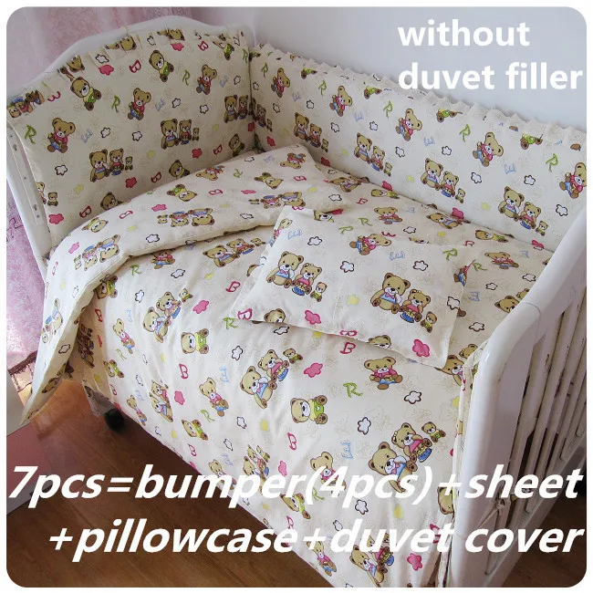 

6/7PCS Bear Baby Cot Beds Bedding Set,duvet cover, kit de berço High Quality ,120*60/120*70cm