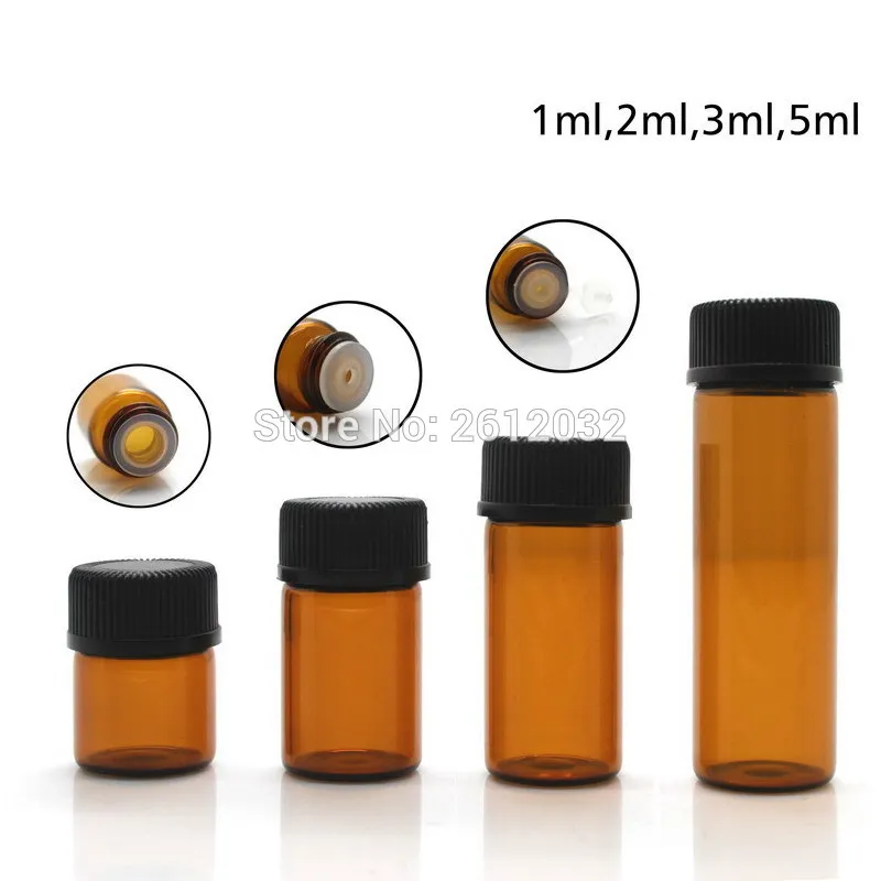 

540pcs/lot 1ml 2ml 3ml Drams Amber Glass Bottle With Plastic Lid Insert Brown Test Sample Glass Vials For Perfume Essential Oil