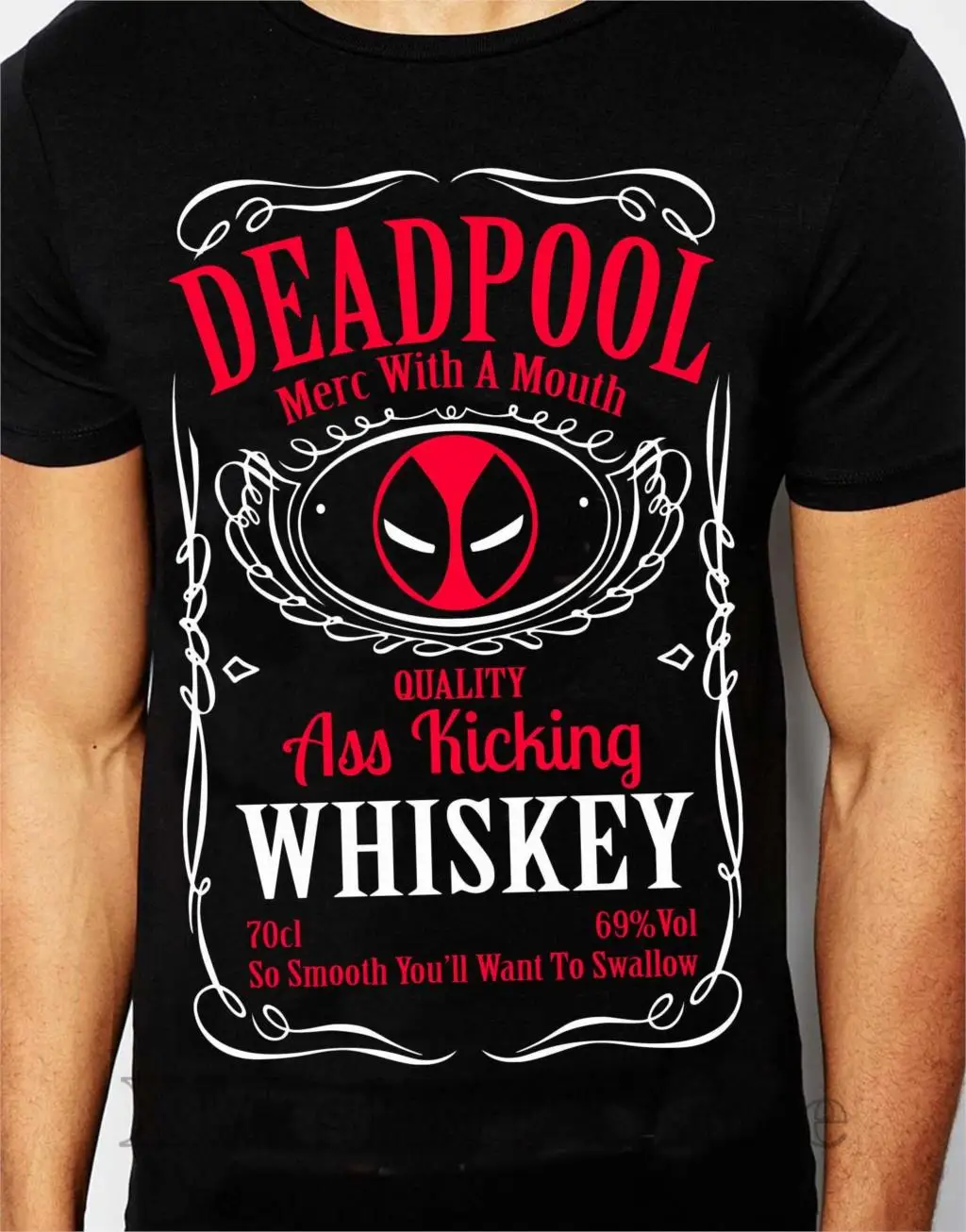 Deadpool Ass Kicking Whiskey Mens Comedy T-Shirt men funny print women tops tee Casual O-neck tshirts | Мужская одежда