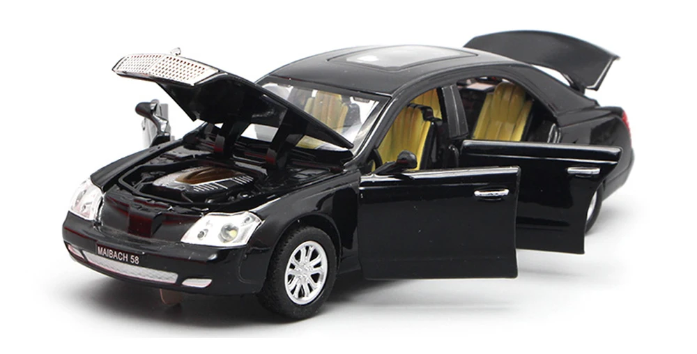 Maybach литой автомобиль, Реплика масштабная модель, 18 см игрушки для детей/мальчик с подарочной коробкой/с открывающимися дверцами/музыка/светильник/функция оттягивания