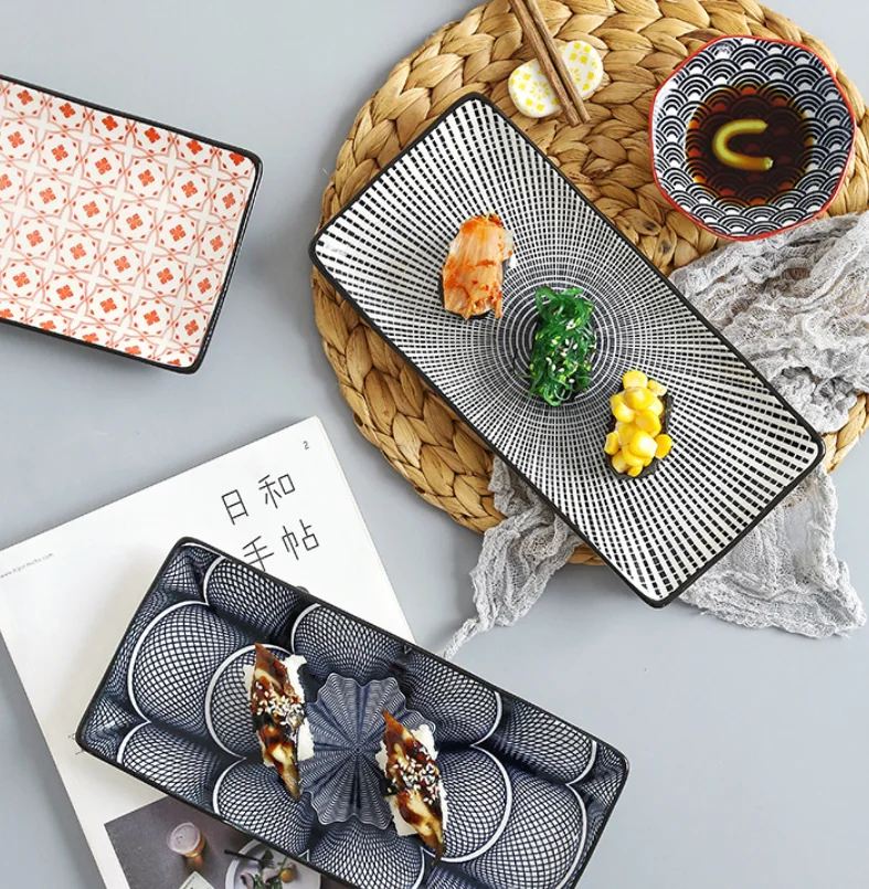 Japanese Style Sushi Plate Creative Underglaze Color Rectangular Ceramic Plate home Western Dish Serving Dishes Dinner Plates