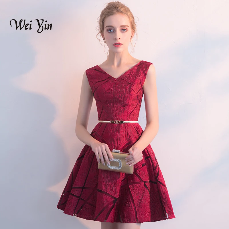 

weiyin Short Cocktail Dresses 2021 Sexy V Neck Lace Above Knee Women Prom Dress A Line Mini Formal Party Dresses WY819