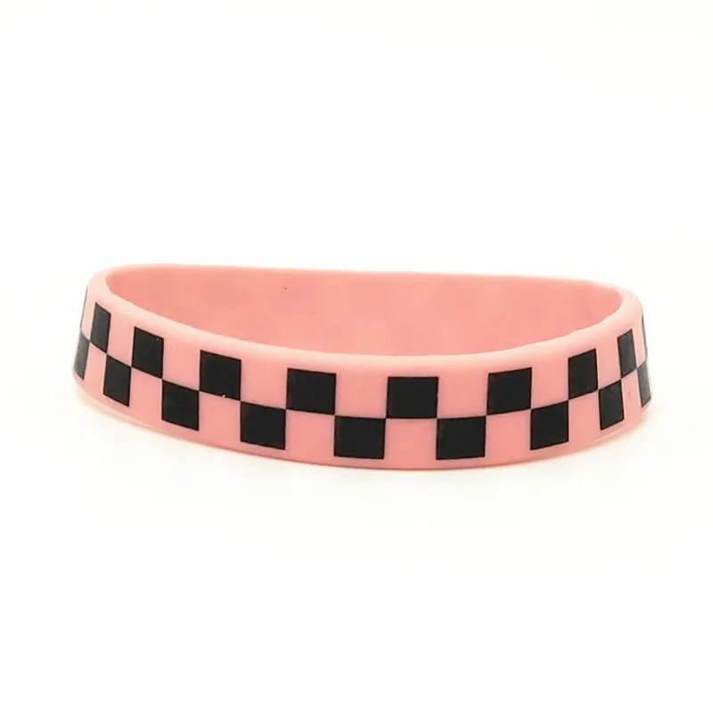 Pink Black 1 шт. Печатный Клетчатый плед силиконовый браслет в стиле панк хип-хоп группа браслеты и браслеты идеально подходит для любителей музыки подарок для влюбленных SH302 - Окраска металла: Pink Black