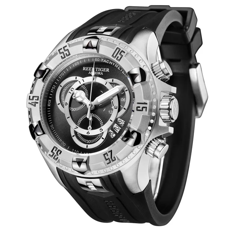Reef Tiger Aurora Serier RGA303-2 мужские спортивные большие часы водонепроницаемые кварцевые наручные часы с хронографом большой циферблат-розовое золото