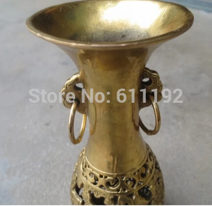 Qianlong pair старый Тибет домашний декор латунные полые узоры вазы|vase brass|vase decoration